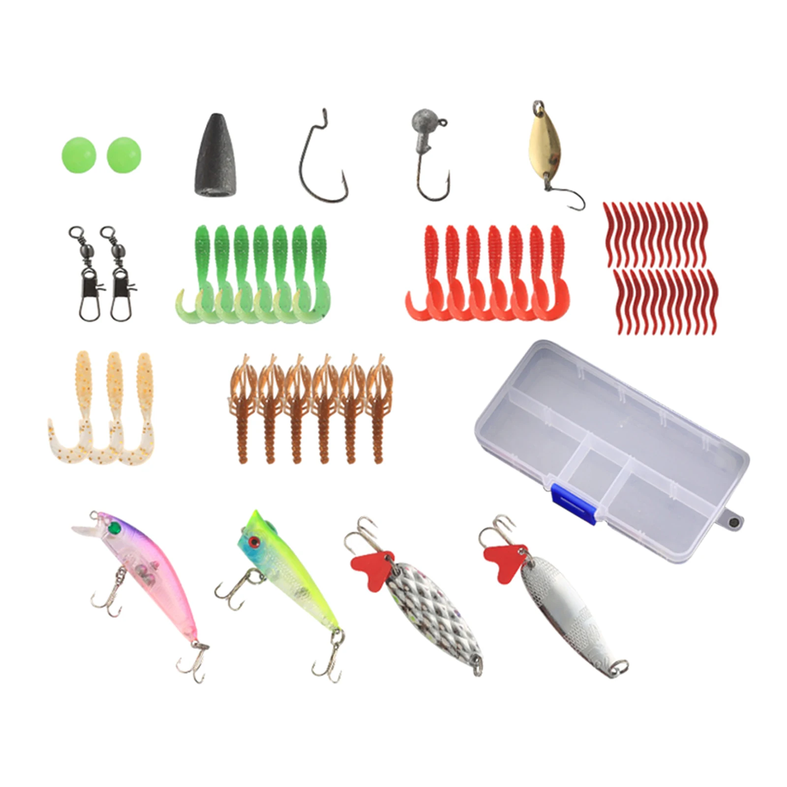 59Pcs Fishing Tackle Set, Portable Bass Fishing Baits Kit with Free Tackle Box,for Freshwater Saltwater Trout Bass Salmon