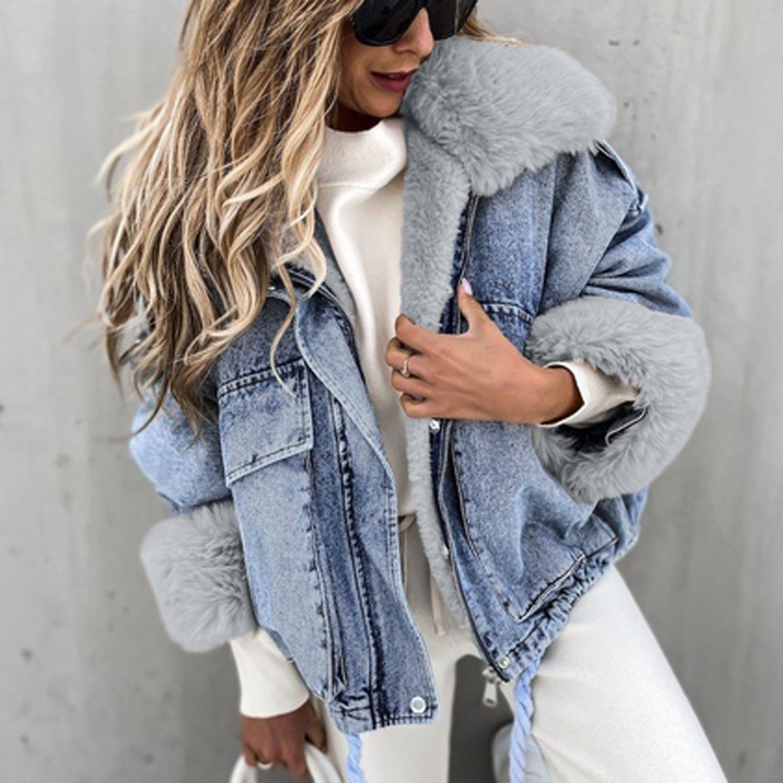 Winter Fur Jacket Women Denim Coats 