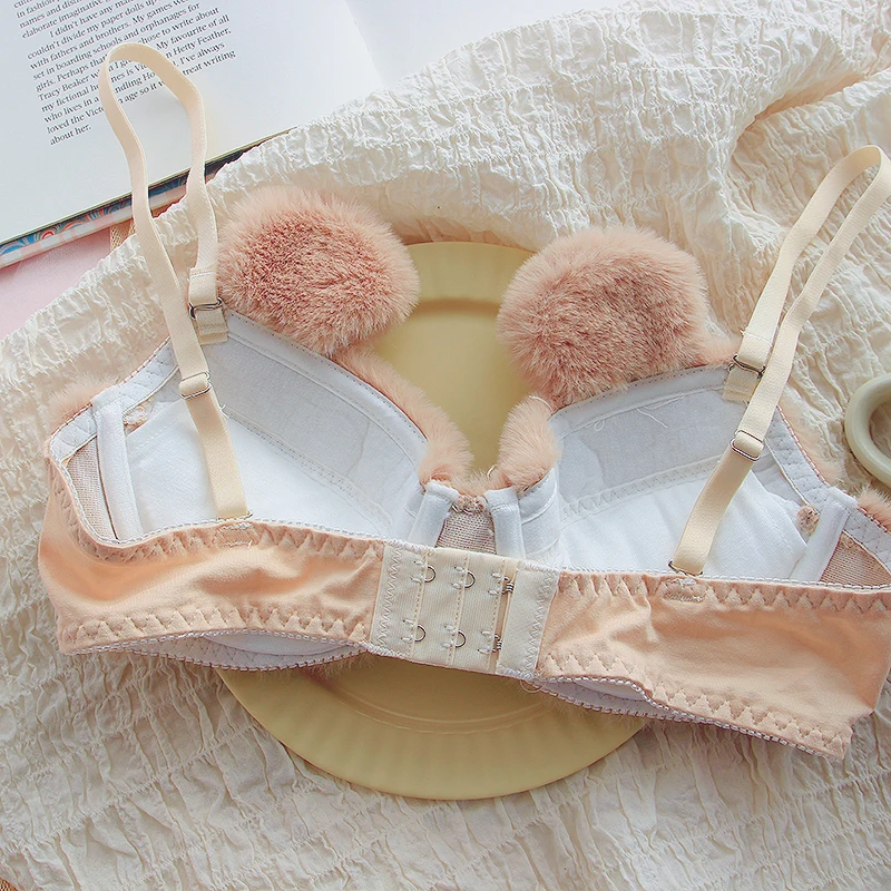 Plush Bear Bras Cute Japanese Lolita Girl Winter Thickened Bra Students Small Chest Gathered Underwear Bra and Panty Set bra and brief sets