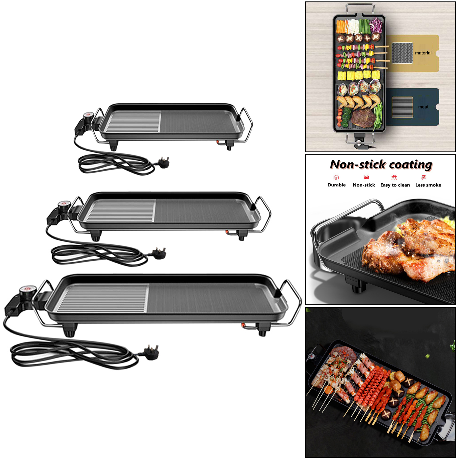 Smokeless Household Indoor Electric BBQ Grill 1350W Nonstick Adjustable Temperature Fast Heat Up Low-Fat Meals UK Plug