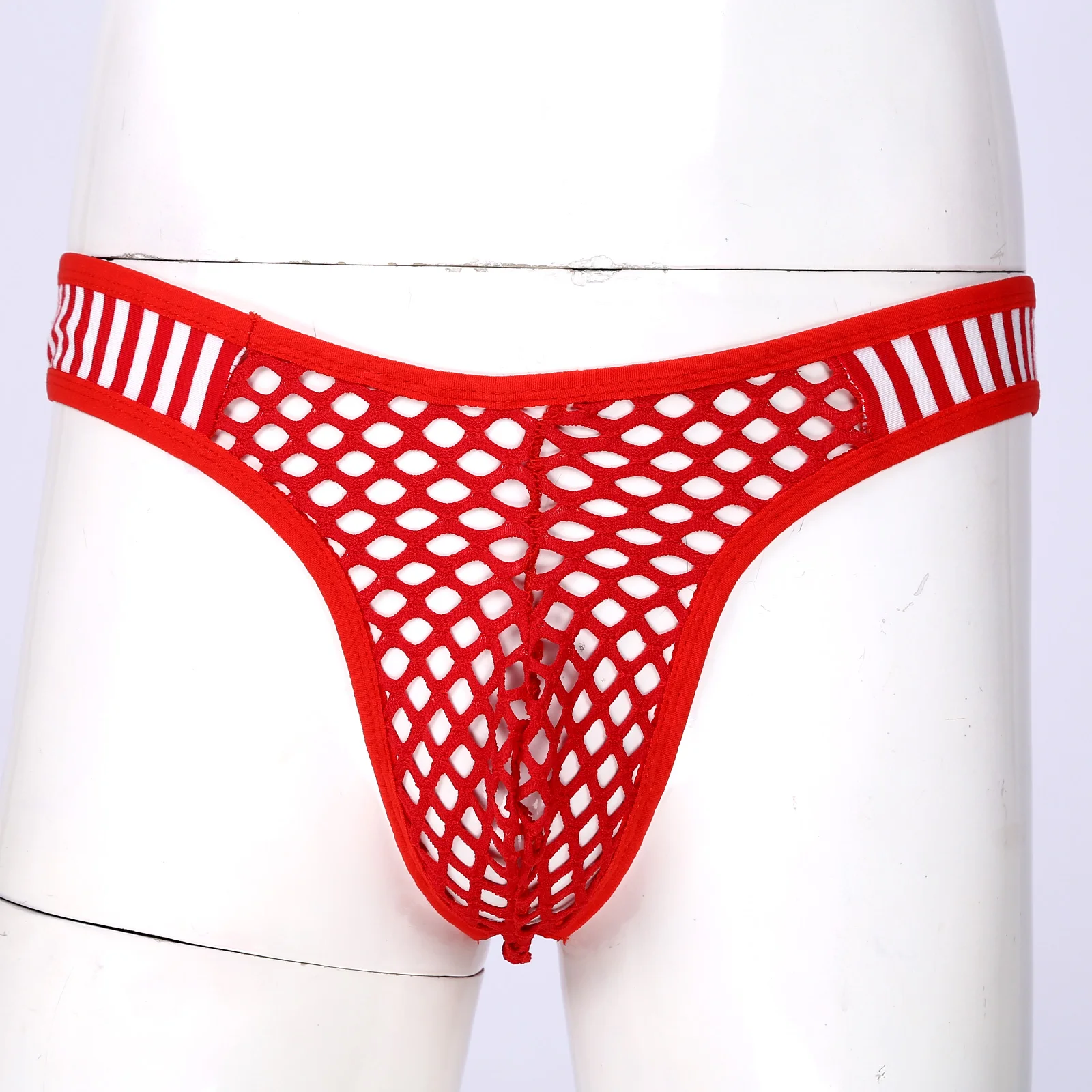 womens boxer shorts Men's Panties See-through Fishnet Briefs Low Waist Striped Elastic Waistband Thongs Hollow Out Bulge Pouch Underpants Underwear teddy lingerie