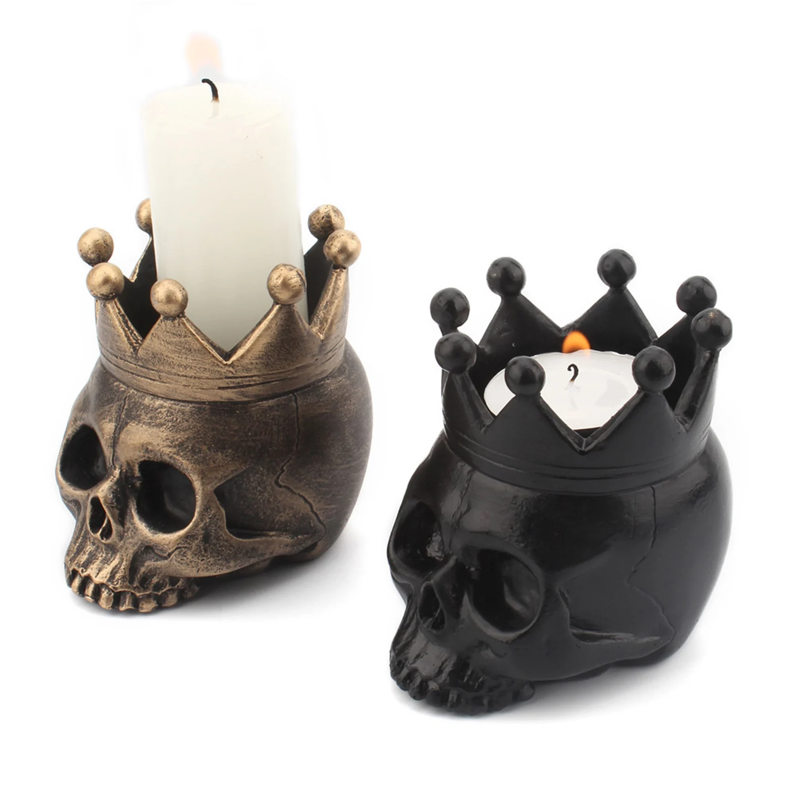 Resin Skull Statue Skeleton Props Sculpture Home Office Desk Candle Holder Decor Ornament Halloween Decor Birthday Gift