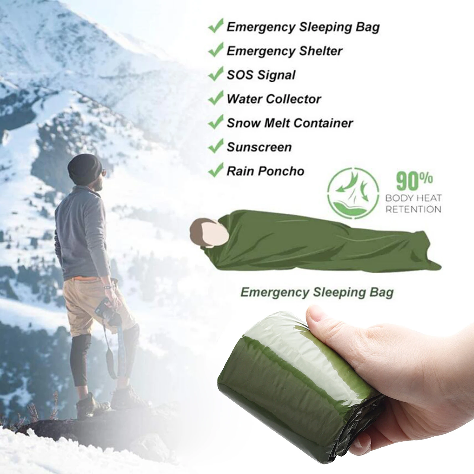 Emergency Blanket Survival Safety Insulating Mylar Thermal Heat Bivy Sack