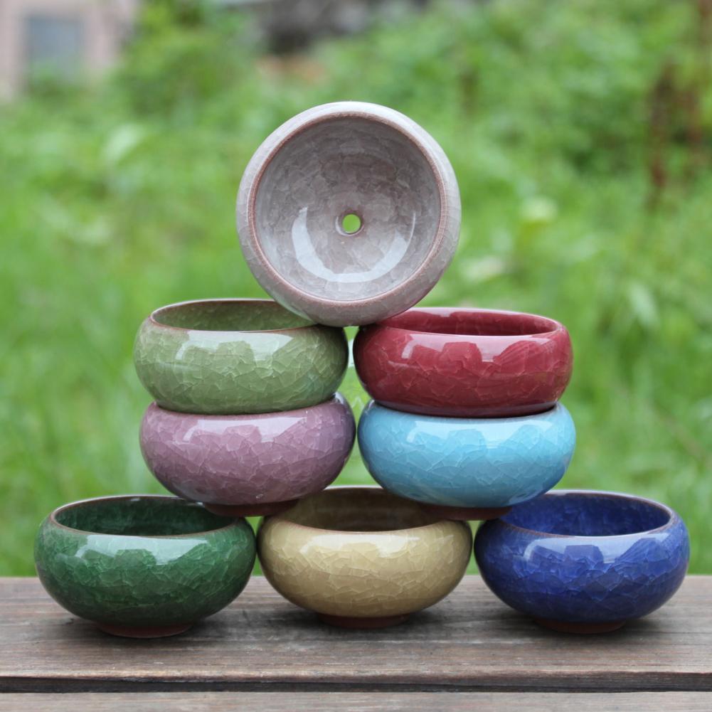 Cute Ice-Crack Glaze Flower Ceramic Succulent Flower Plant Mini Pot Succulent Planter Flowerpot Home Office Desktop Decoration