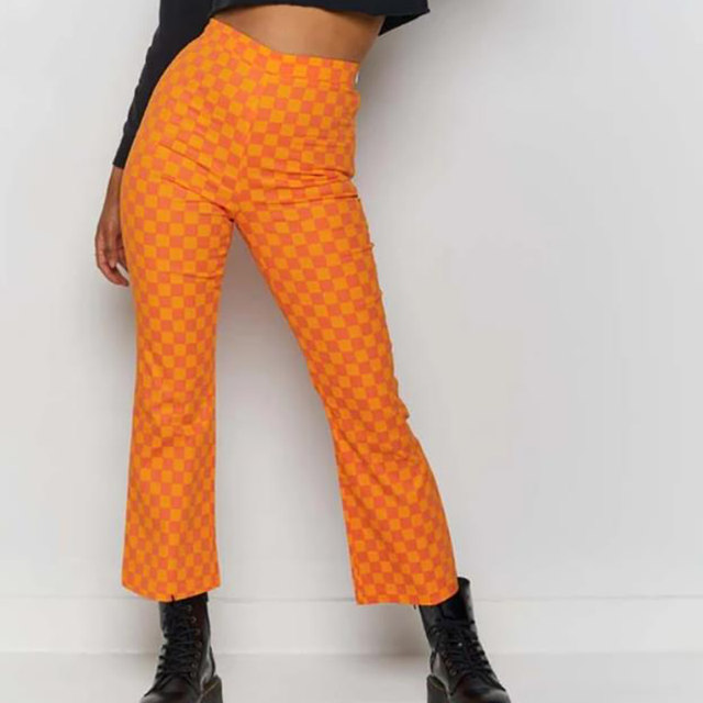 Flare Pants Plaid Pants Orange High Waisted Flare Pants Womens XS