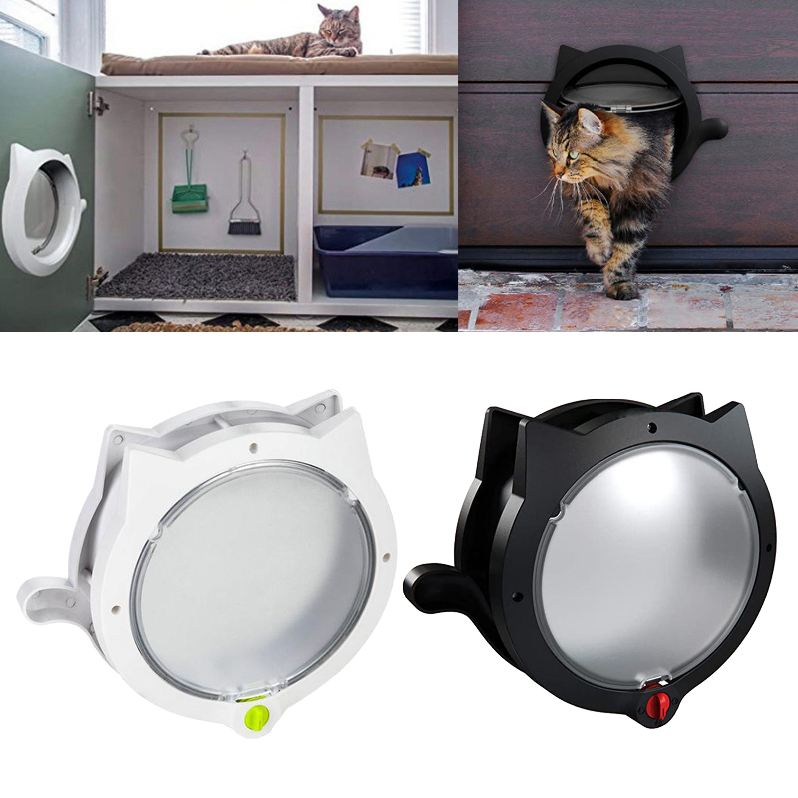 4 Way Lock Cat Flap Door Hidden Litter Box Pet Door for Interior/Exterior Doors