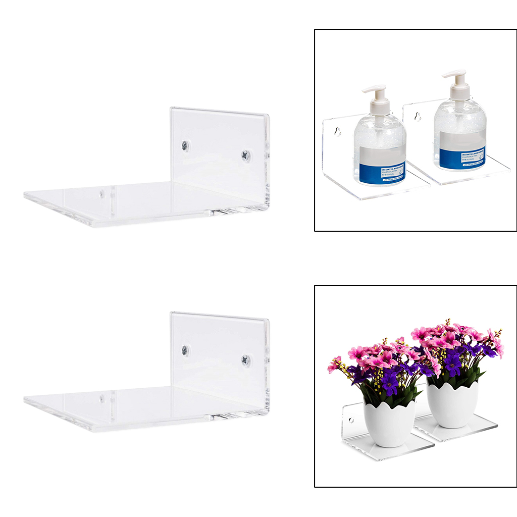 2x Bathroom Small 10cm Clear Acrylic Floating Wall Shelves Organizer Durable