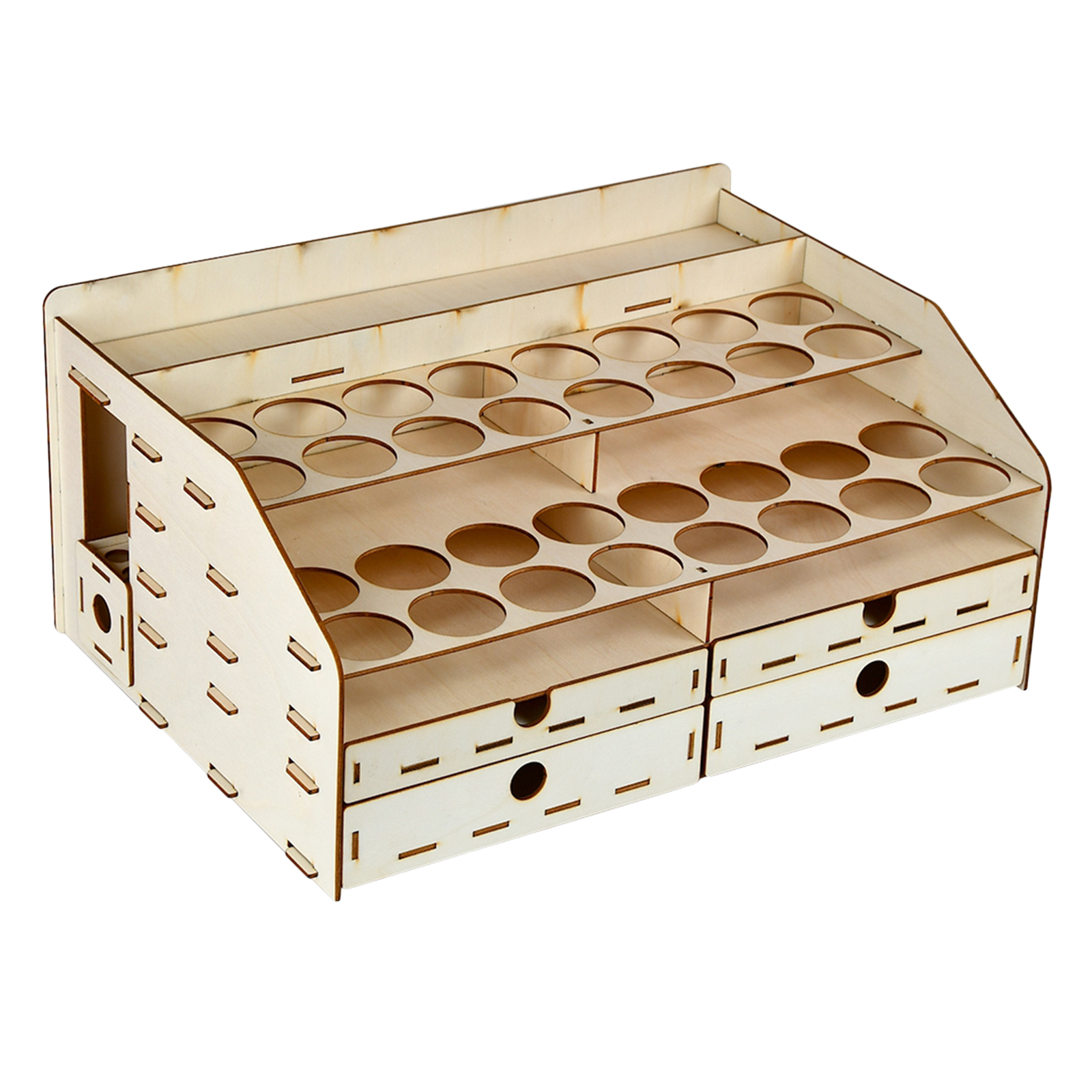 Pigment Bottle Storage Organizer Wooden Color Paint Ink Brush Stand Rack With Cabinet Drawer 42x30x19.5cm