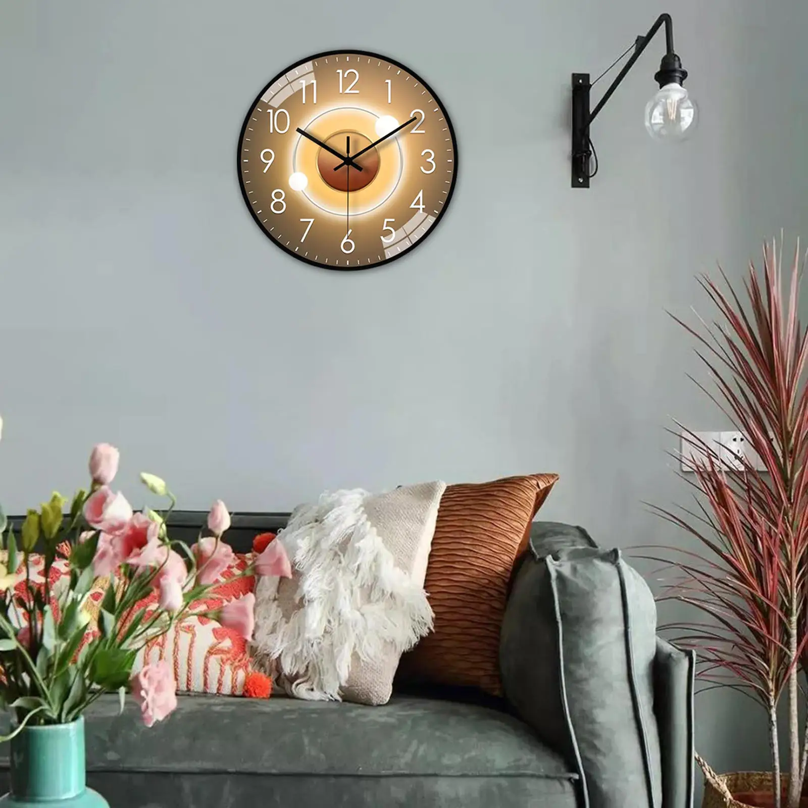 Creative Wall Clock Round Battery Operated Non Ticking Clock Mute Living Room Dining Room Wall Watch Bedroom Nordic Clock