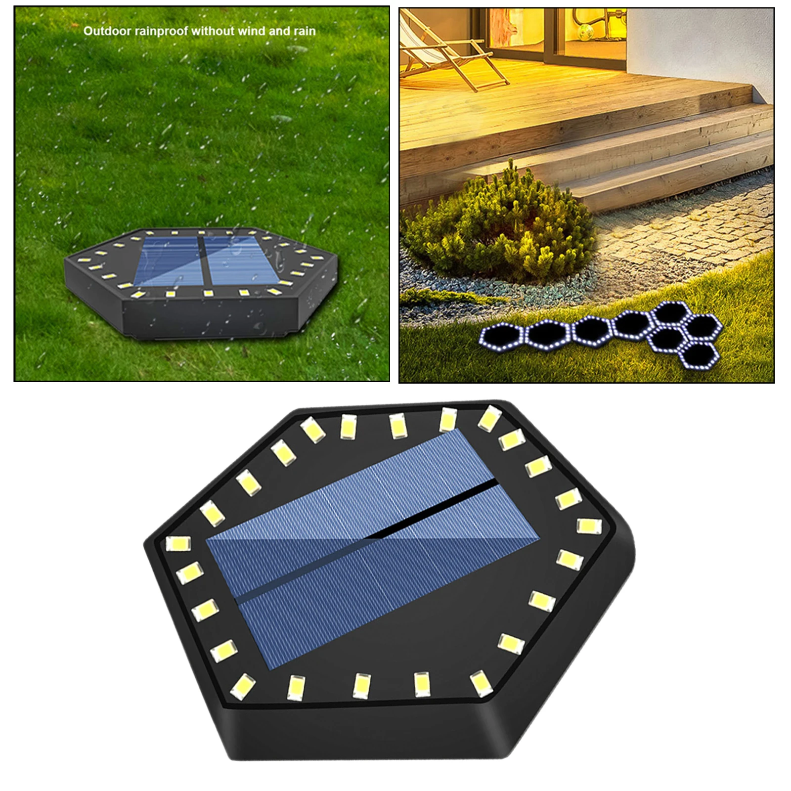Outdoors Hexagonal LED Solar Powered Garden Ground Light Lighting Waterproof