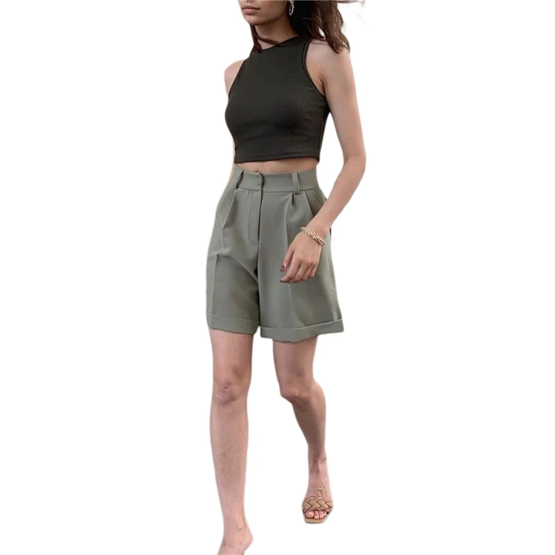 Women Fashion Casual Shorts Summer Beach Clothes High Waist Wide Leg Solid Color Loose Fit Bermuda Cargo Shorts with Pockets lululemon shorts