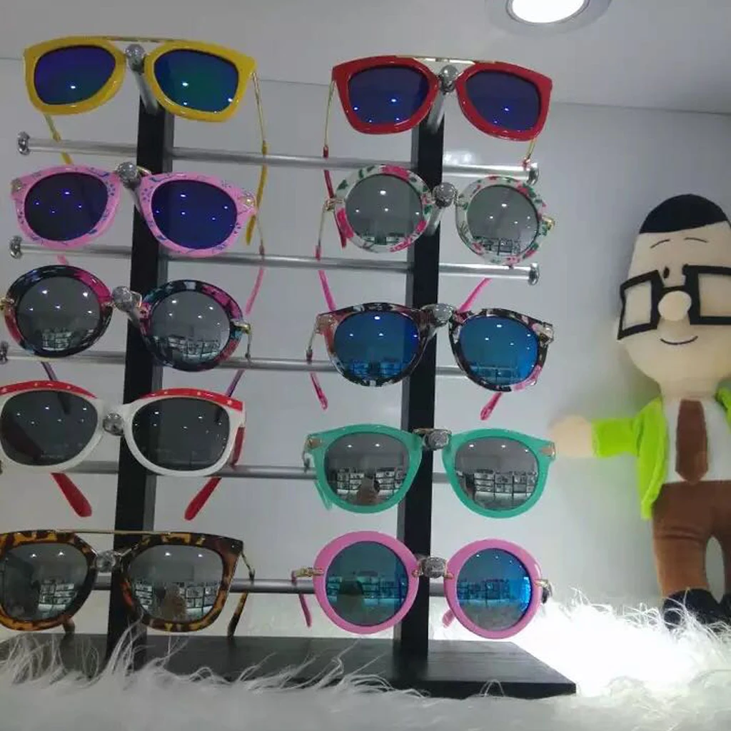 6-Layer Sunglasses Eyeglasses Display Wooden Frame Rack Stand Holder Organizer Black for organizing holding displaying sunglass