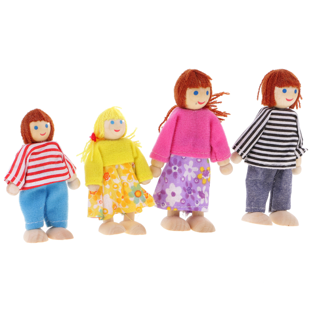 Dollhouse Miniature Lovely Wooden Dolls Family People Figure with Mother, Aunt, Sister