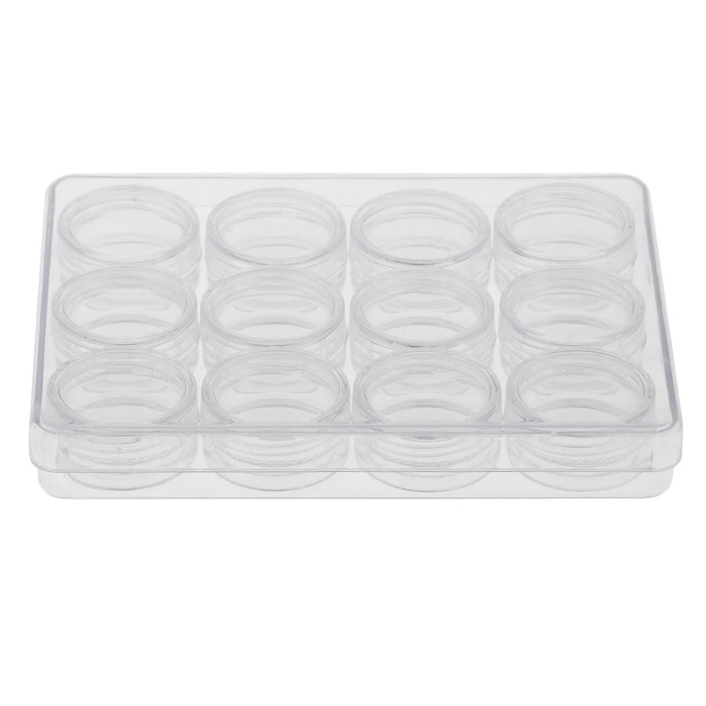 12 Grid Round Clear Jars for Cosmetics,Beads, Nail Art Storage Container Box