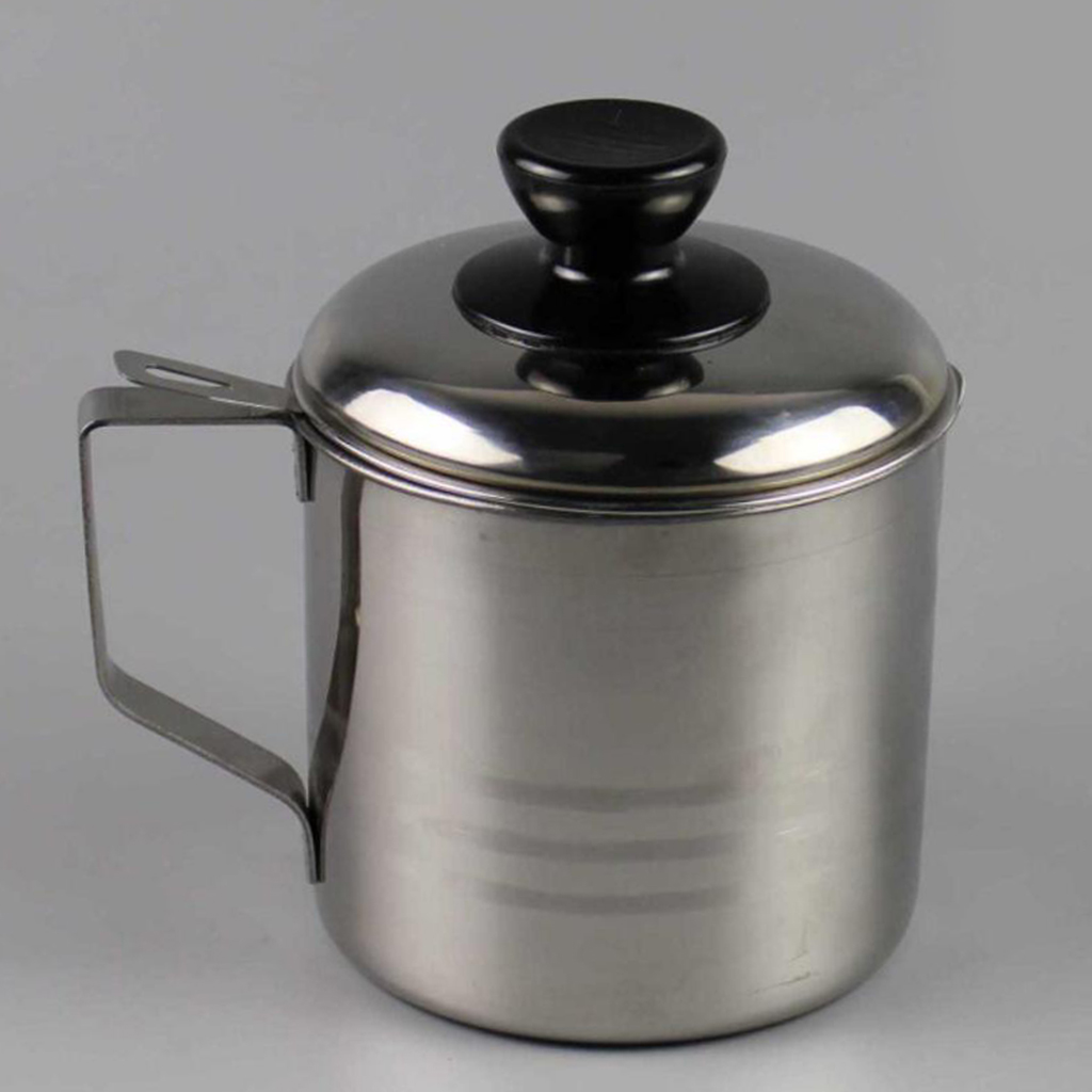 Stainless Oil Strainer Cup Can Container with Filter Mesh Kitchen Cookware