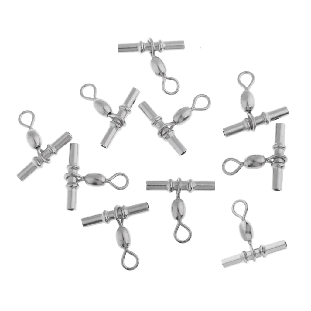 10 Pcs T-type Copper Alloy Fishing Crimp Cross-line Crane Swivel Tackle Connector Fishing Lure Connector 25mm/15mm