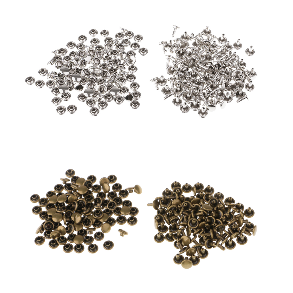 200 Set Double Cap Round  Rivet Studs Buttons for Leather Craft Jeans Bags Clothes