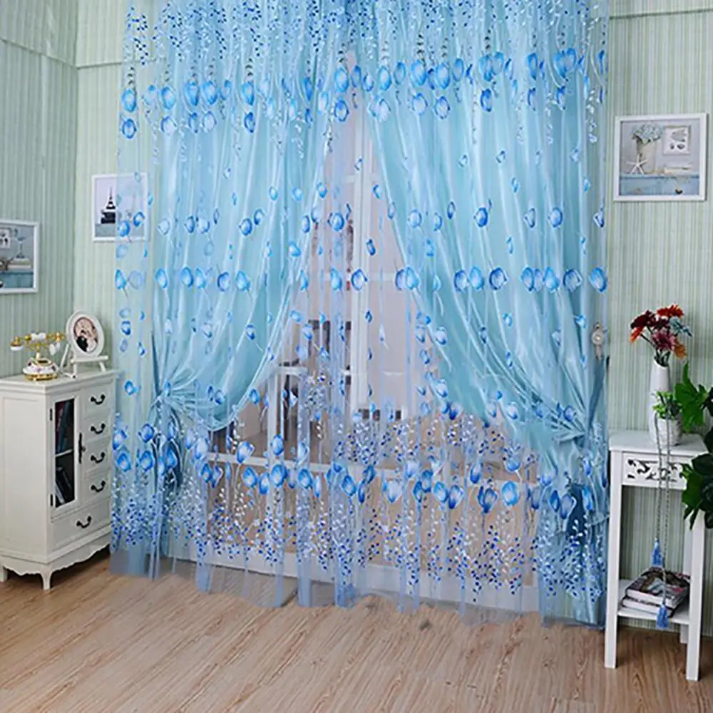 Floral Room Door Sheer Voile Window Panel Valances Scarf Tulle Curtain Drape 