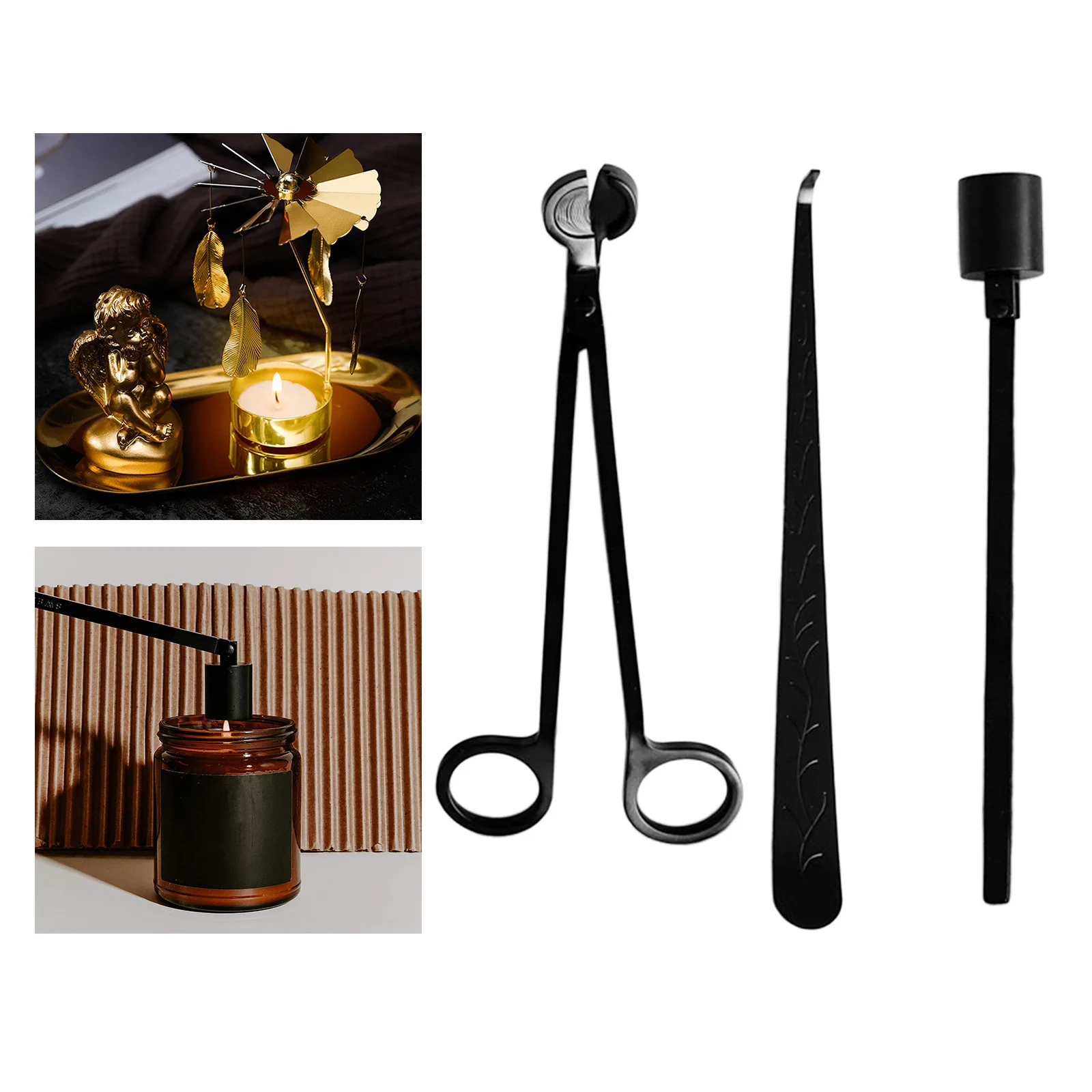 3Pcs/Set Black Candle Wick Trimmer Snuffer Dipper Candlewick Oil Lamp Cutter Hook Extinguish Tool Kit Accessory