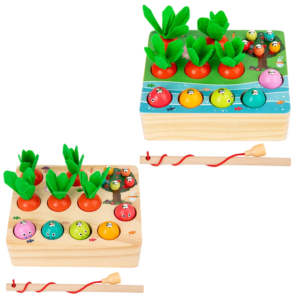 Magnetic Wooden Plucking Toys Fishing Catching Worm for Kids Children