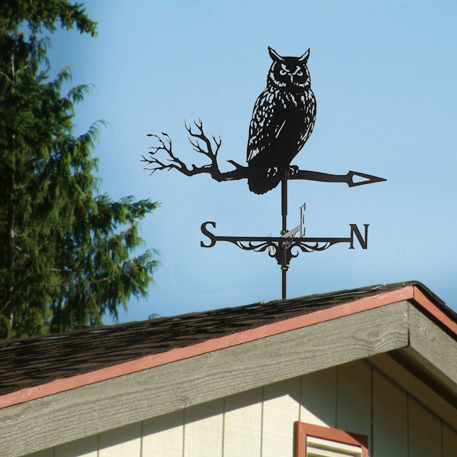 Retro Owl Weathervane Fence Mount Weather Vane Yard Barn Scene 30inch Tall