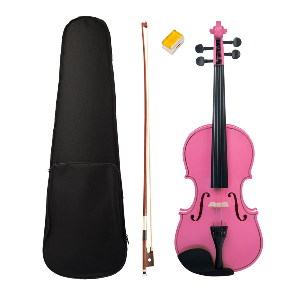 Solidwood Full Size Violin with Storage Bag Perform Bow Rosin Set Musical Instrument Gift - Pink
