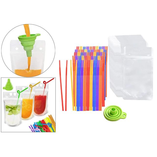 500ml 5-10 Pack Drink Pouches with Straw Clear Plastic Bag Juice
