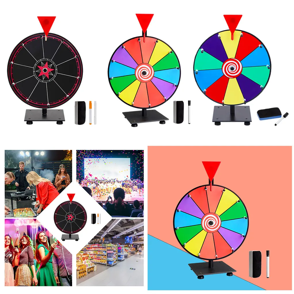 12 inch Prize Wheel, Fortune Game, with Dry Erase Markers, Tabletop Prize Wheel ner for Trade Shows Carnival Annual