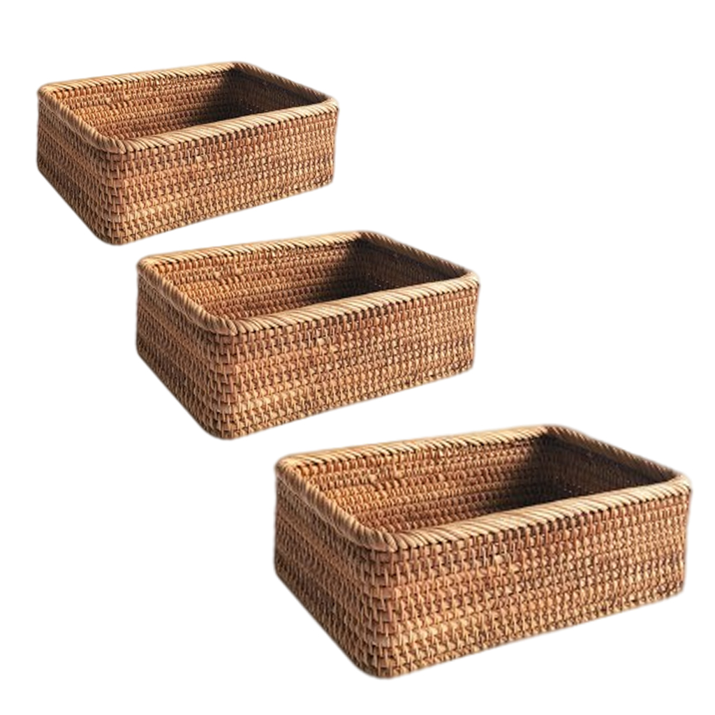 Rectangle Handwoven Bread Basket Wicker Serving Tray Tea Flower Drinks Snack Coffee Table Setting