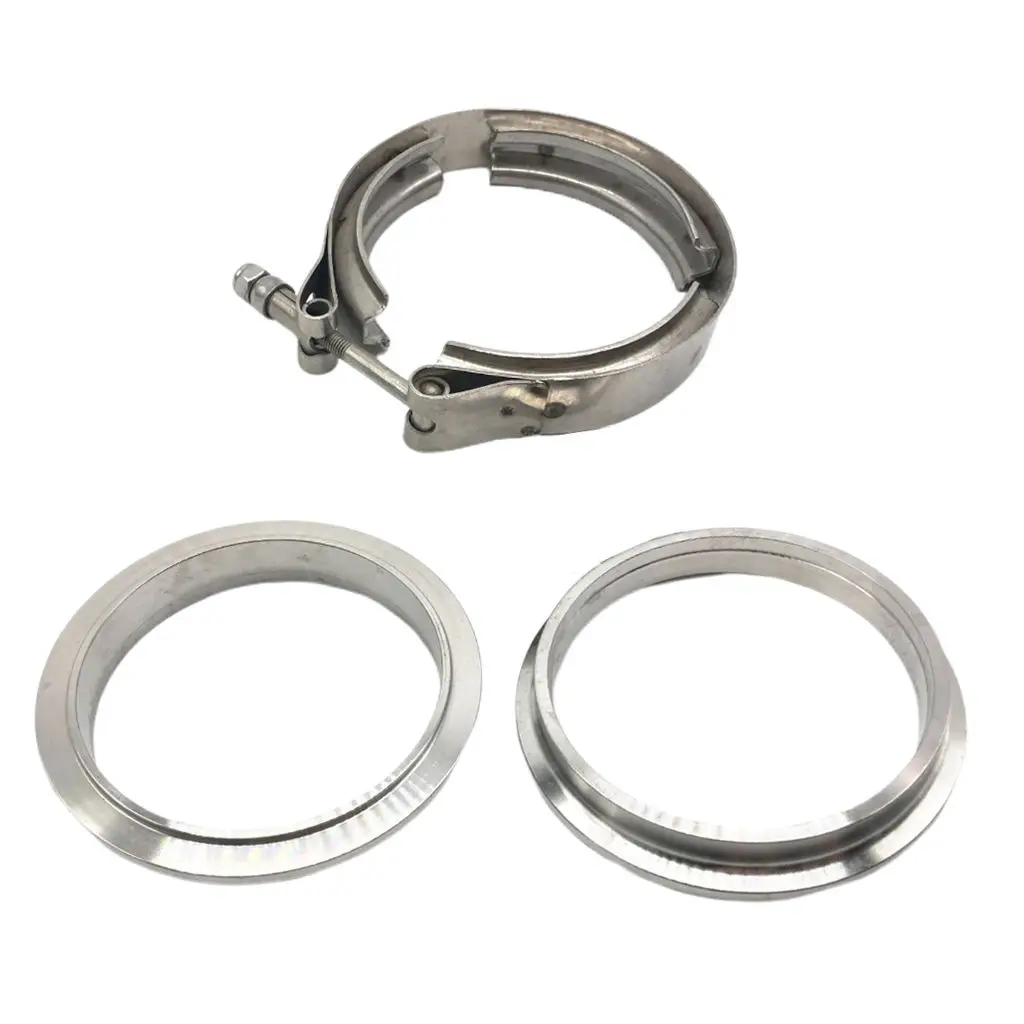 2.75 Inch Stainless Steel Exhaust V Band Clamp, + Two Mild Steel Flat Flanges Kit for Turbo Exhaust Pipes