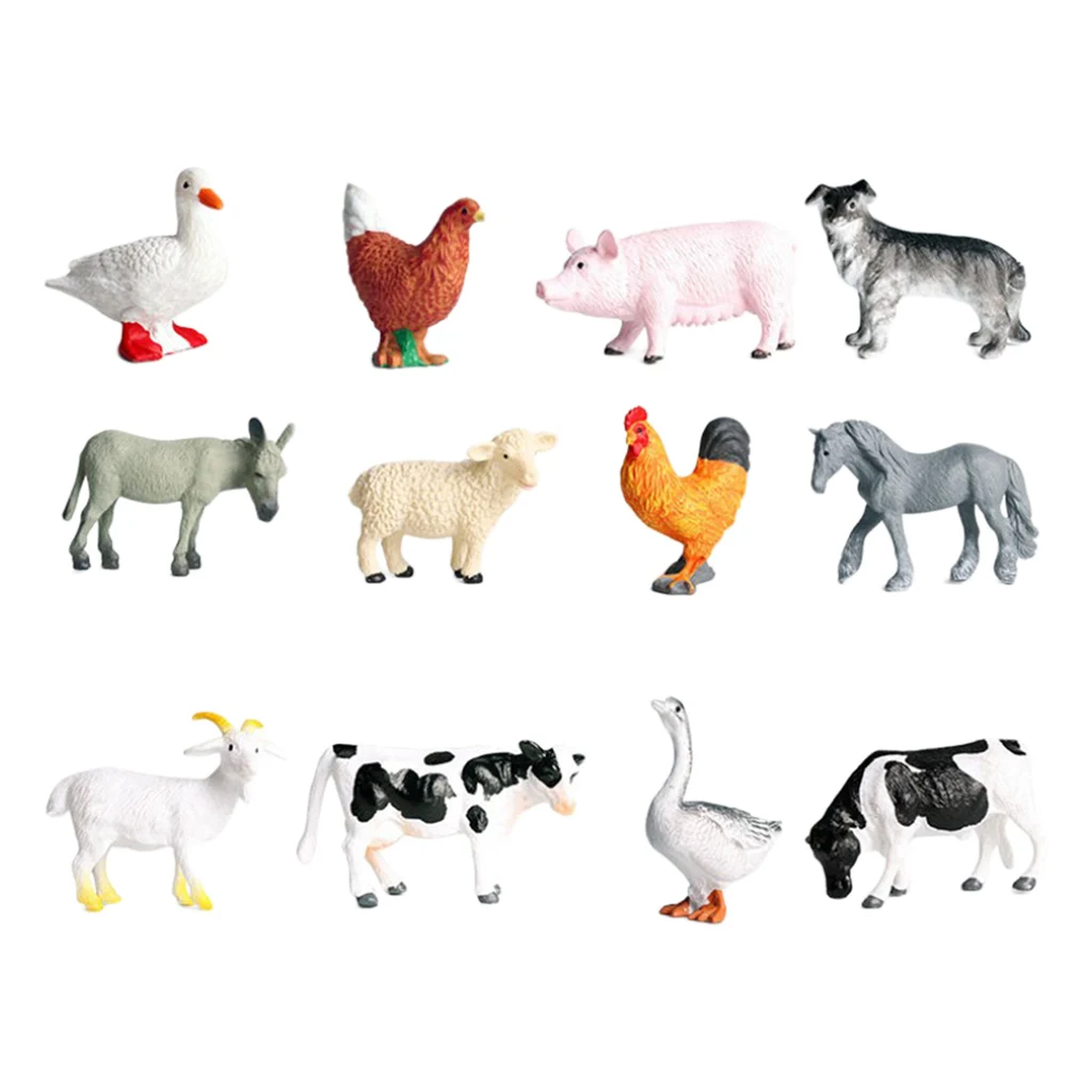 12 Pack Miniature Farm Animals Figures Toys Set, Realistic Domestic Plastic Animal Learning Toys for Kids Toddlers