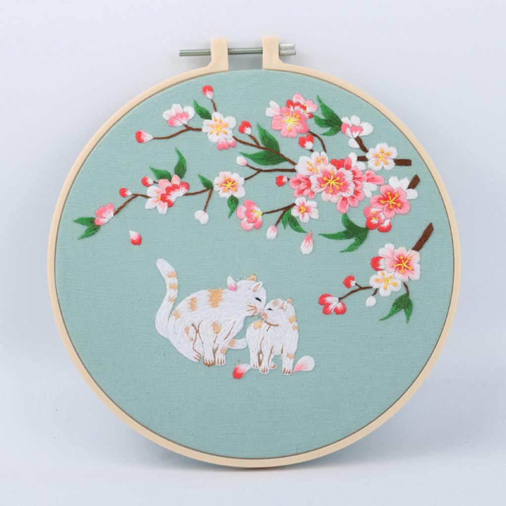 Handmade Cross Stitch Kit Home Craft Threads Needles Tools Floral Flower Style Pattern Art Embroidery with Hoop for Kids Adults