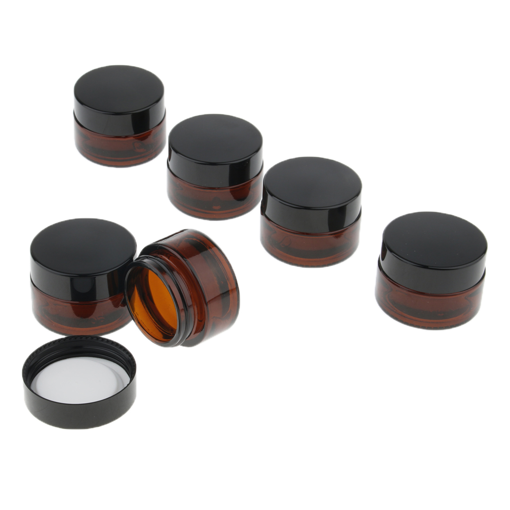 6Pcs Cosmetic Containers Glass Jars Amber Glass Vials Face Cream 15g/20g/30g