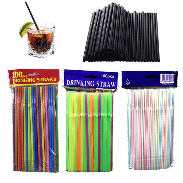 100-600Pcs Disposable Plastic Straws For Drinking Kitchen Wedding Dining  Birthday Party Beverage Accessories Cocktail Rietjes