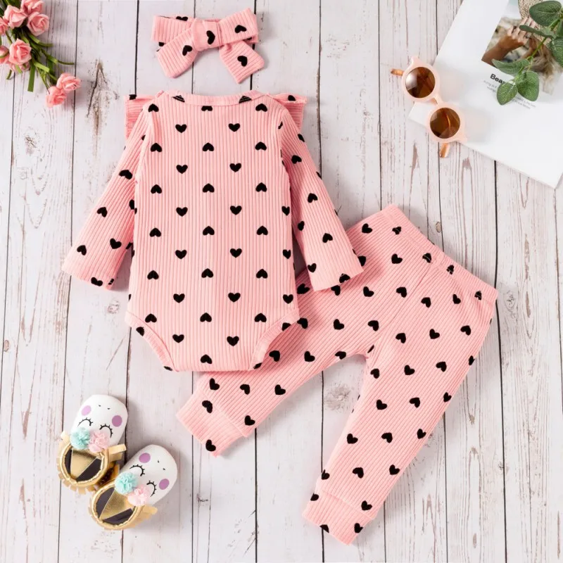 baby girl cotton clothing set Baywell 3Pcs Baby Girl Outfit Set Newborn Toddler Girls Clothes Love Printed Long Sleeve Bodysuit +Pants+Headband Clothing newborn baby clothing gift set