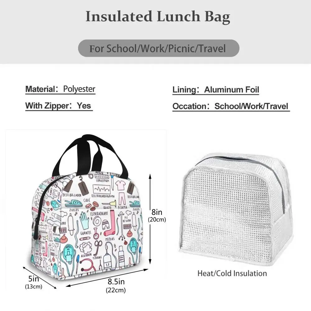 Portátil, Lunch Bags Isolados, Cute Nurse Print, Food Case, Bento Pouch