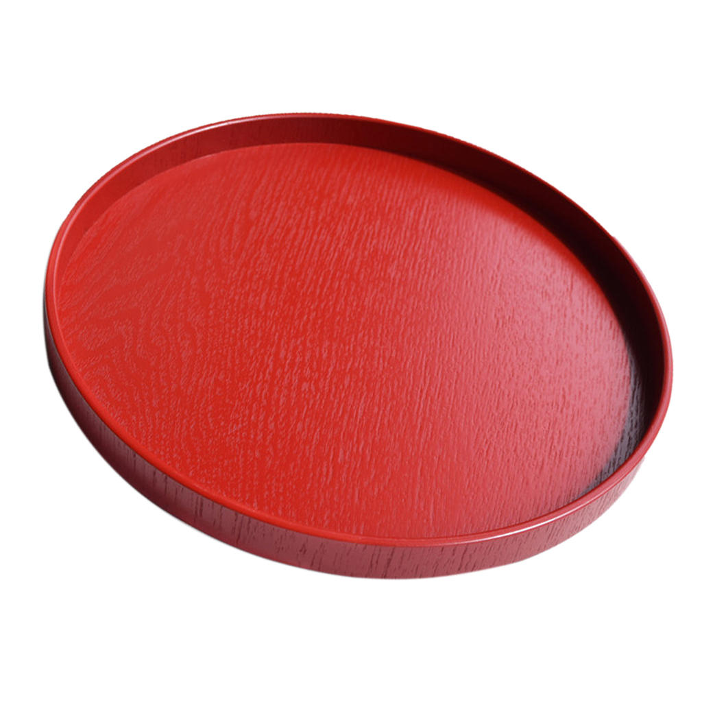 1pcs Round Tray Wood Wooden Bar Pub Waiter Serving Drinks Snacks Food Red