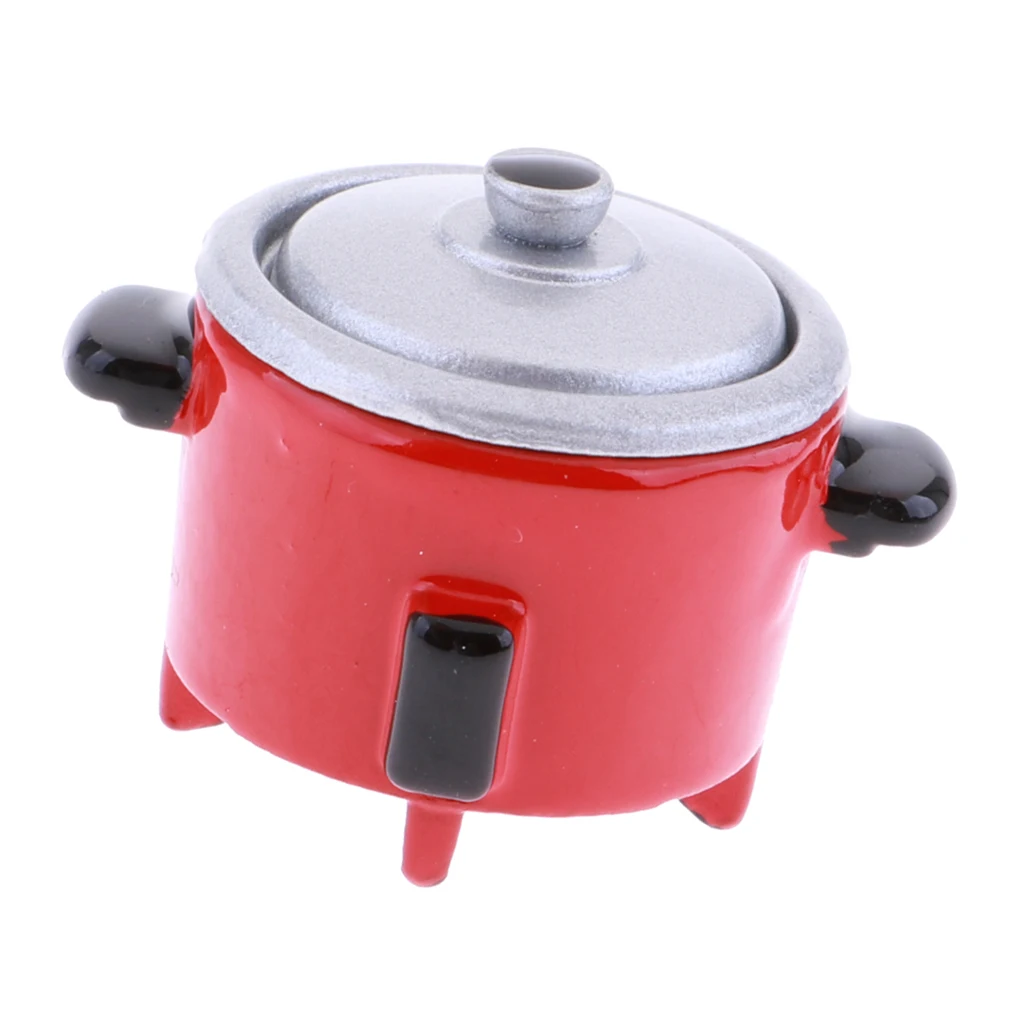 1/12 Dollhouse Miniature Exquisite Metal Electric Cooker Rice Cooker Cookware Kitchen Appliances Accessories - Red