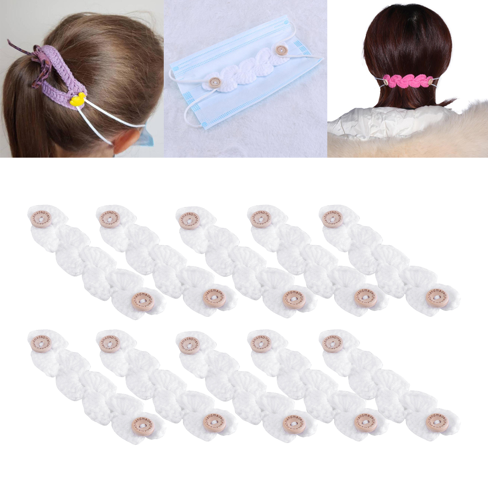 10x Crocheted Ear Saver Back of Head for Face  Comfort  Holder  Hooks Behind Head