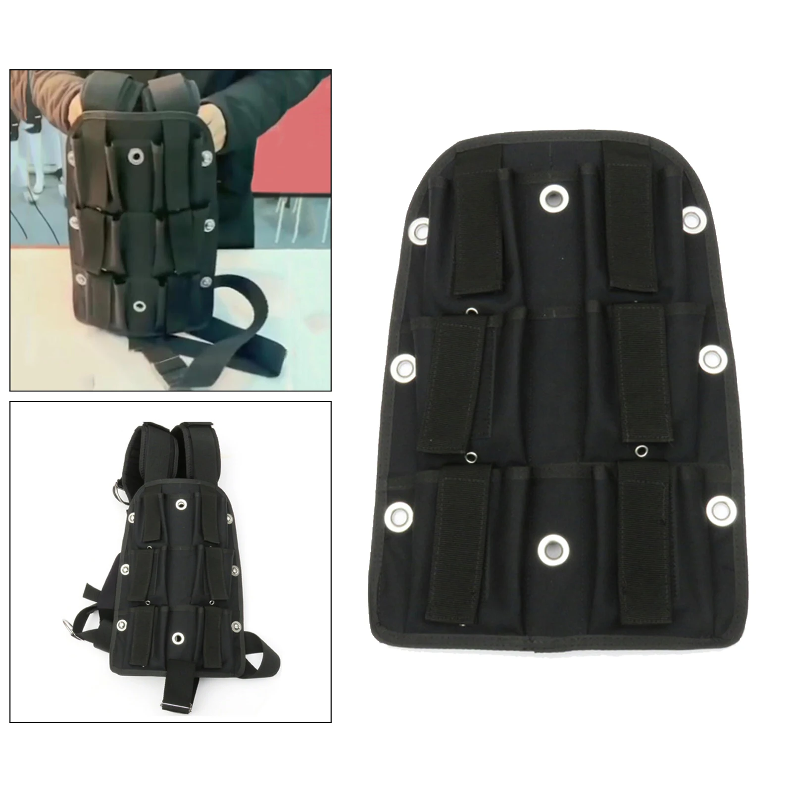 Technical Diving Backplate Wight Plate Storage Pad Scuba Diver Back Plate Harness Pad Dry Suit Holder with 6 Weight Pockets