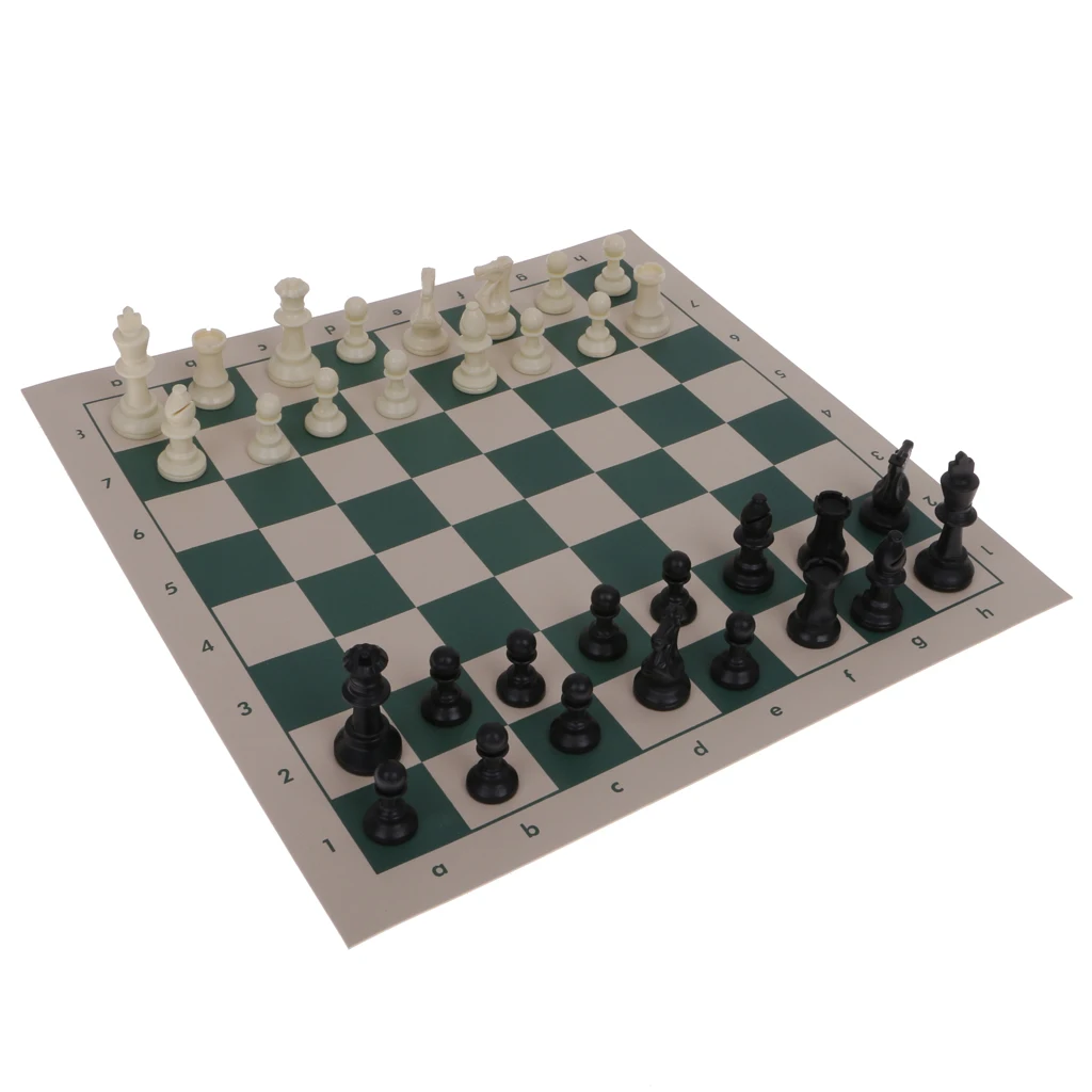 8x8 Travel International Chess Set with Roll Up Chess Board & 32 Chess Pieces