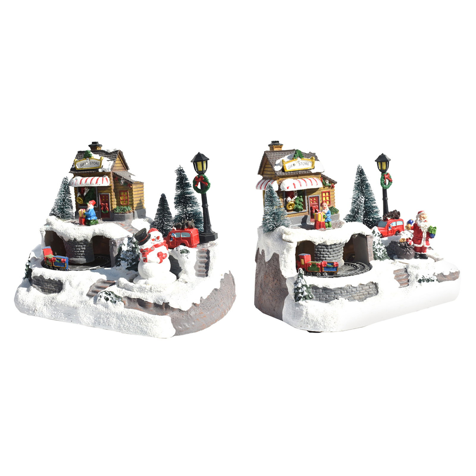 Christmas Snow Town Ornaments Dollhouse Figurine House Resin Fairy Garden Cabin LED Arts Villa for Table Home Desktop