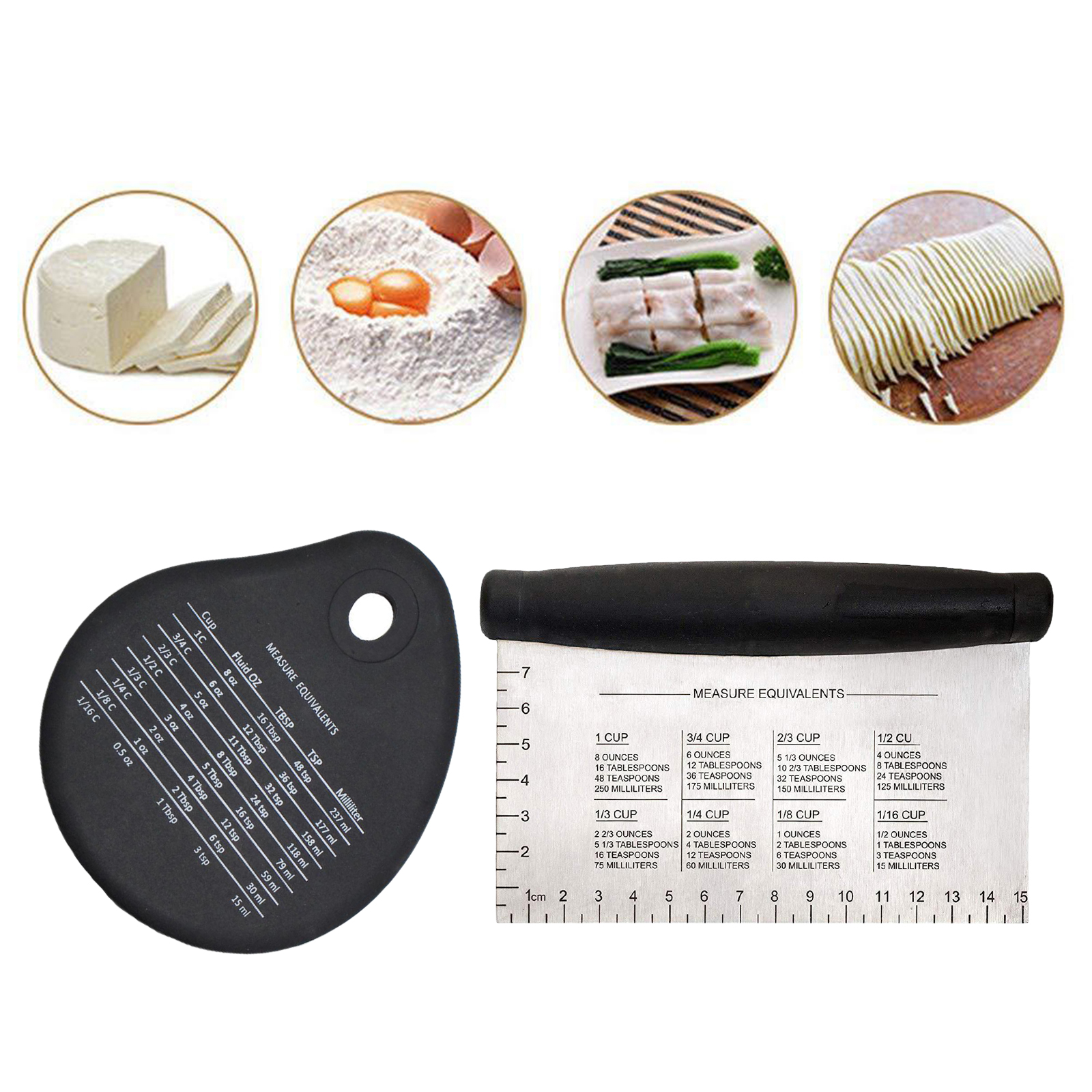 Pizza Cake Dough Scraper Cutter Precise Scales Stainless Steel Cutter Chopper with Silicone Bowl Scraper