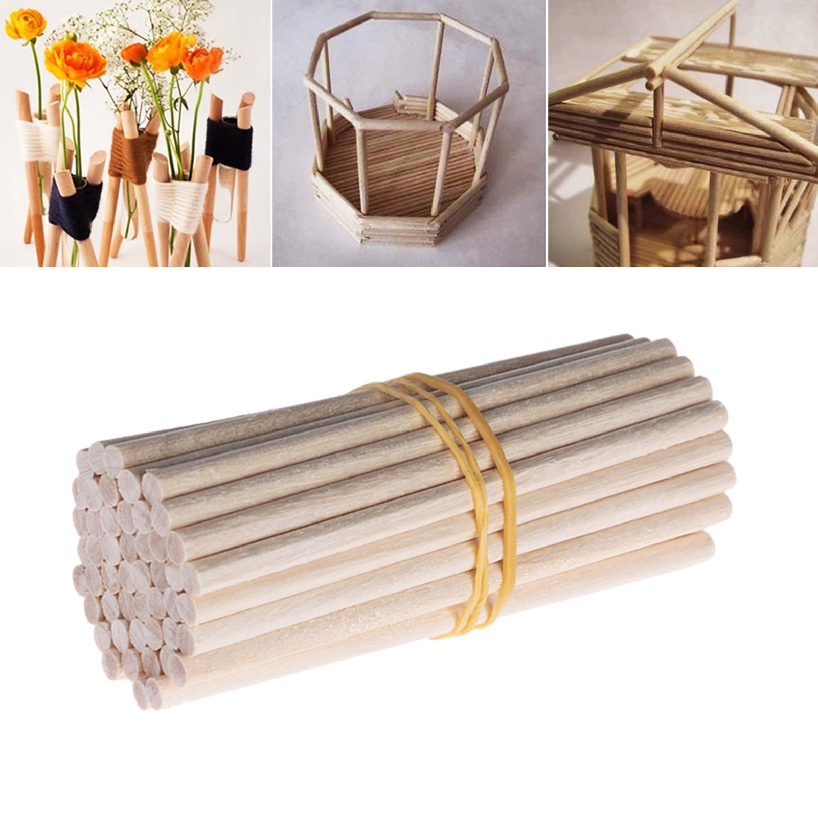 100 Pcs Wood Craft Sticks Woodcraft Dowels Rods Projects Building Modeling