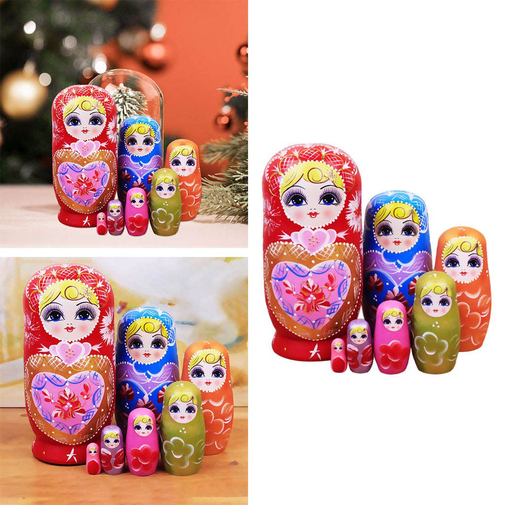 7 Pieces Girl Style Wooden Russian Nesting Dolls Kit Collectible Kids Matryoshka Toy