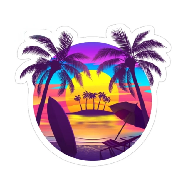 Large Tropical Palm Trees Dolphin Camping Rv Truck Sticker Beach