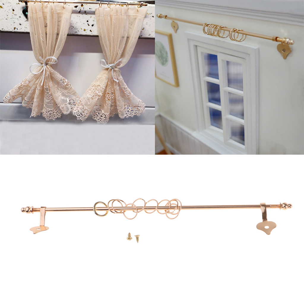 1/12 Scale Metal Dolls House Miniature Curtain Rods Window Accessory Golden