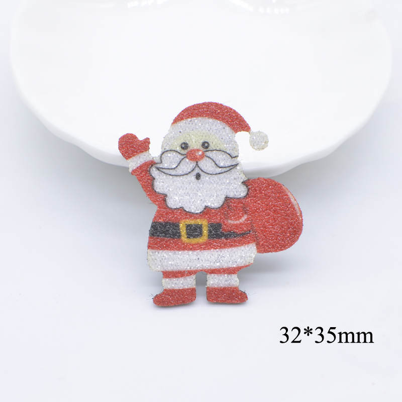 10 Stück bedruckte Weihnachtsmann-Baum-Hirschglocke, gepolsterte Glitzer-Leder-Applikationen für DIY Kopfbedeckungen, Haarspangen, Band, Schleife, Dekor-Zubehör – Detail 2