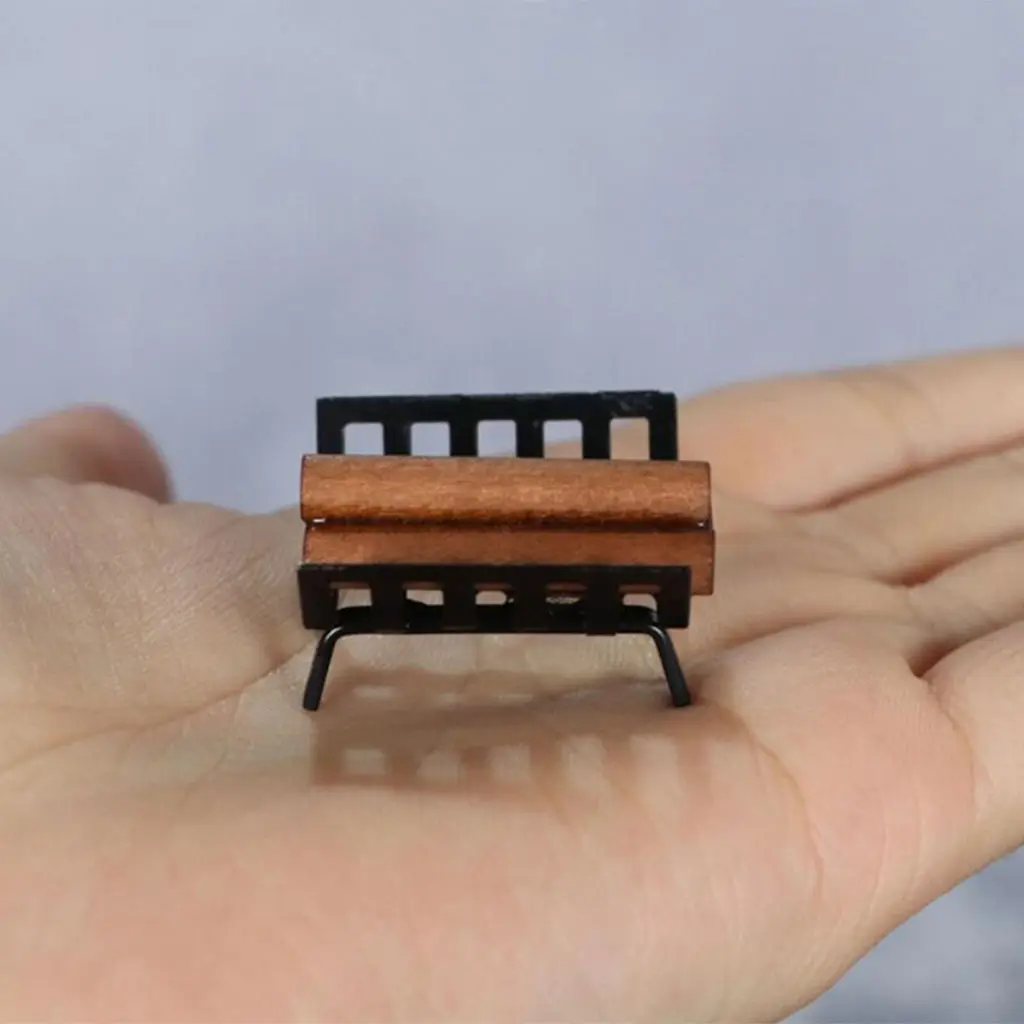 1:12 Dollhouse BBQ Grill Oven Model Wooden Firewood Rack Holder Cooking Tool