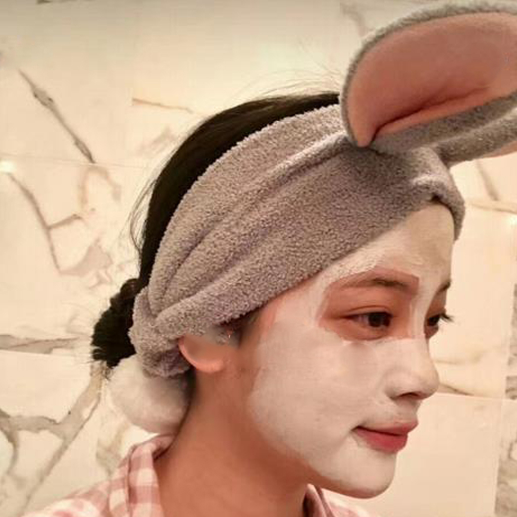 Lovely Headband Rabbit Ears Cute  Tails Hair Band Soft Flocking Head Wrap Makeup Headwear